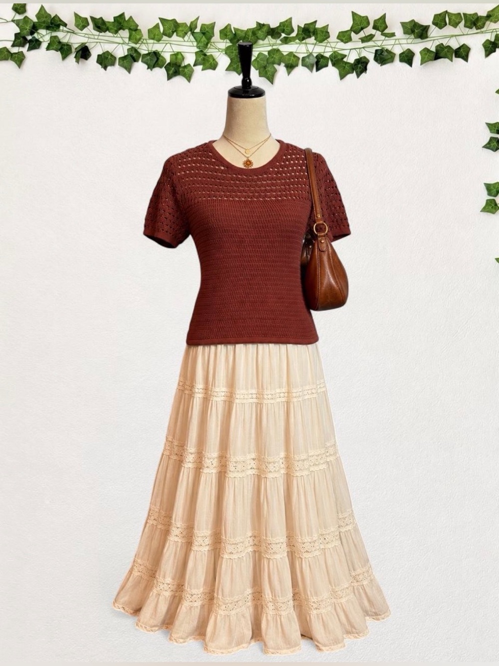 Nine West Terracotta Openwork Short Sleeve Knit Top Size S